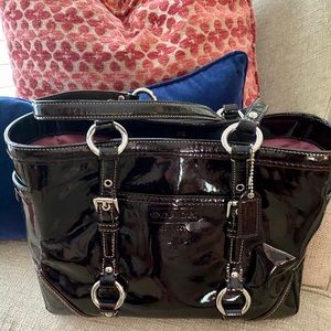 Burgundy Paten Coach Shoulder Bag